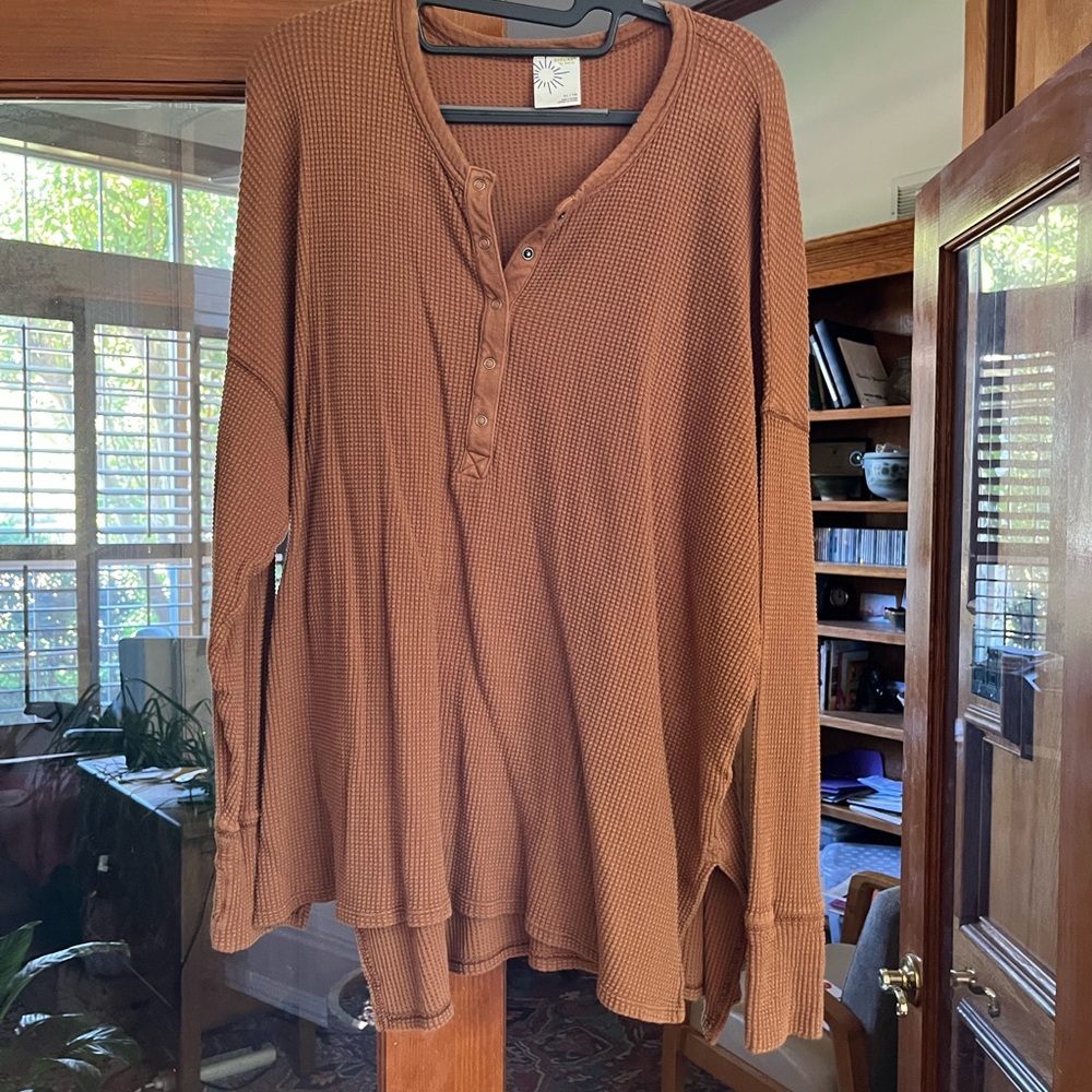 Brown Waffle Knit Henley Top